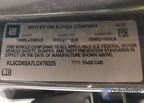 2020 Chevrolet Spark Fwd 1Lt Automatic из США, поврежденный, VIN KL8CD6SA7LC478325